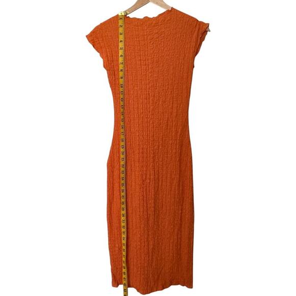 Zara Orange Fitted Texture Midi Dress (S) - Picture 10 of 16